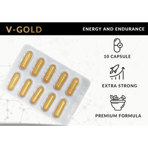V - Gold Strong & Fast Acting Effect - Panax Ginseng Root Complex Enhancing Male Stamina & Energy Pills for Men, High Strength Performance Supplement 10 Capsules/Tablet