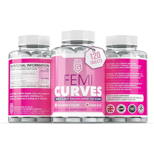 Femi Curves Bum & Breast Curves Enhancement Tablets for Women – 120 Tablets for Bigger Curves & Fuller Shape, Natural Ingredients - Bum Enhancement Supplement, Made in UK