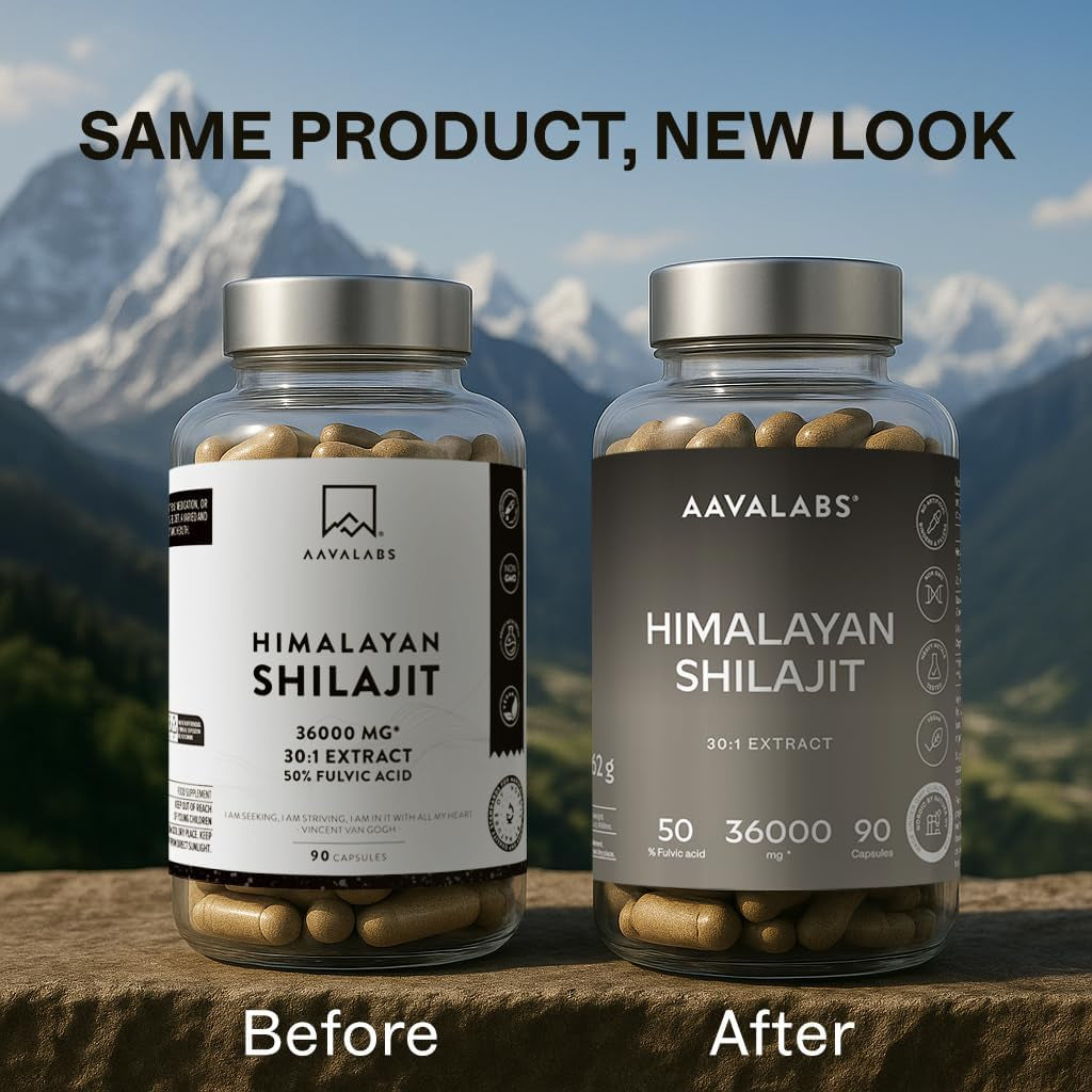 Pure Himalayan Shilajit - 36,000Mg - 30:1 Extract Ratio - 90 Pure Shilajit Capsules for Men- with 50% Fulvic Acid - More Convenient than Resin - Rich in Trace Minerals