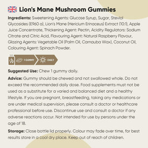Lion'S Mane Supplement High Strength | 90 Lion'S Mane Gummies for Adults | 3 Months Supply | 2000Mg per Gummy | Vegan, Gluten-Free & Non-Gmo | Delicious Natural Raspberry Flavour