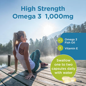Healthspan High Strength Omega 3 1,000Mg (120 Capsules) | Supports Brain, Eye & Heart Health | 120Mg DHA & 170Mg EPA per Capsule | Highly Purified to Remove Toxins | Sustainably Sourced Fish Oil