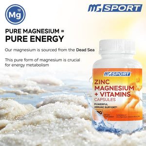 Magnesium Supplement MGSPORT with Zinc,Vitamins B6, B9, D, E - Immune Support, Muscle Recovery, EZ on Stomach - 120 Capsules