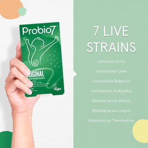 Probio7 Original | Vegan Approved | with 4 Billion CFU, 7 Live Bacterial Strains + 2 Types of Natural Fibre | Digestive Health Supplements, Probiotics for Gut Health, 100 Capsules