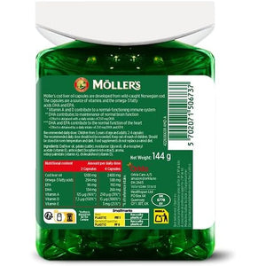 Moller’S ® | Cod Liver Oil Capsules | Omega 3 Fatty Acids DHA & EPA, Contains Vitamin A, D & E, Supports Immune System, Heart Function, Brain Function & Vision | 160 Units