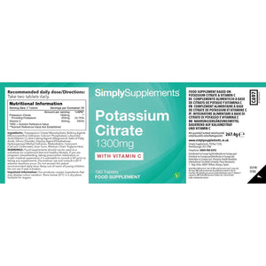 Potassium Citrate Tablets 1300Mg | with Added Vitamin C | 180 Tablets = 3 Month Supply | Vegan-Friendly Formula | Made in the UK