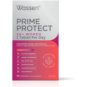 Wassen Prime Protect 50+ Women | 90 Vegan Capsules | Multivitamin for Women | Menopause Supplements for Hormone Balance for Women | Vitamin for Women over 50 Multivitamins | Hormonal Balance for Women