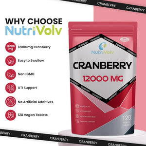 Cranberry 12,000Mg Tablets — 120 Tablets Non-Alcoholic & Gluten-Free Antioxidant Syrup — Fights Urinary Tract Infections & Strengthens Your Immunity — Naturally Extracted Pure Cranberries