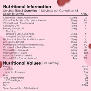 Multivitamin Gummies for Women - 13 Active Ingredients - 90 Gummies - Natural Strawberry & Raspberry Flavour - Women Multivitamins with Zinc, Calcium, Hyaluronic Acid & Vitamins A, C, B6, B7, B9 & B12