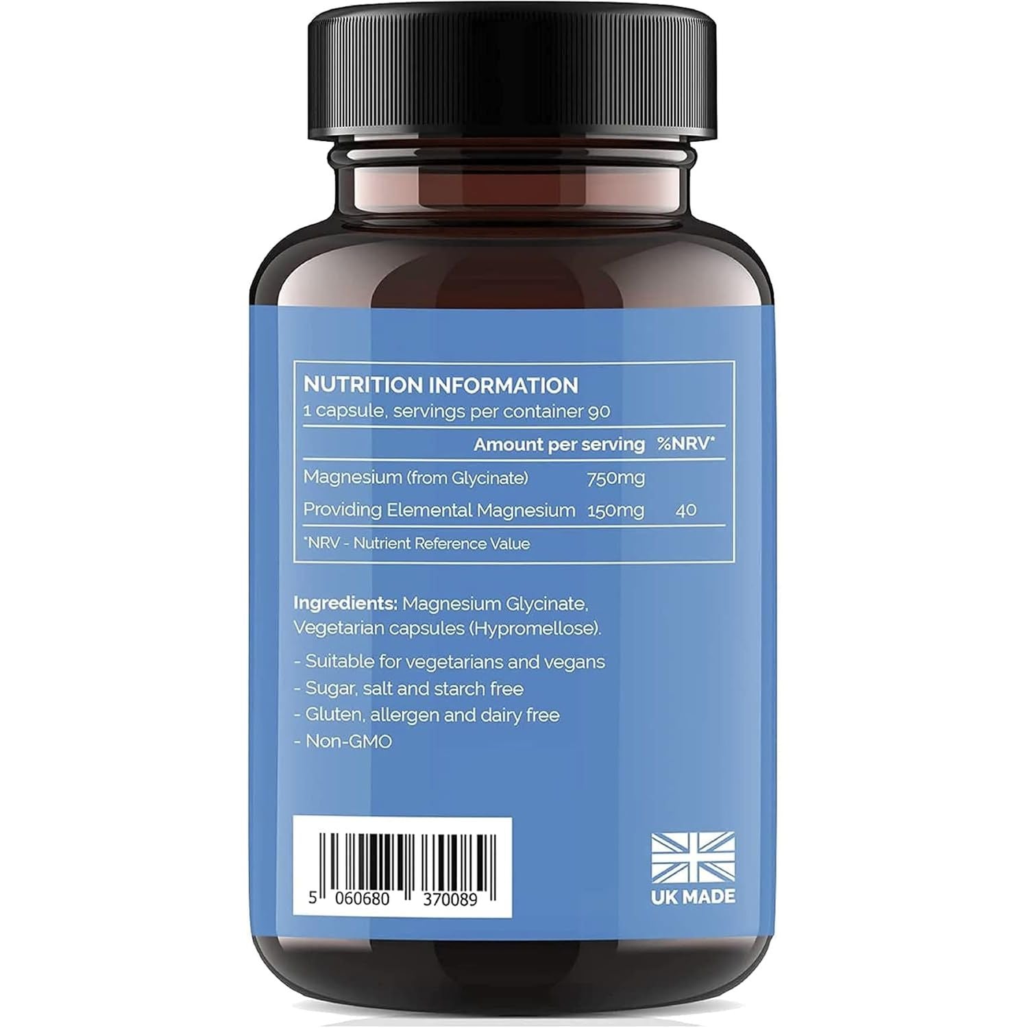 Honest + Good Magnesium Glycinate 750Mg Capsules | 150Mg Elemental | 3 Month Supply | High Strength & Absorption Supplement | Pure & Natural Vegan Ingredients with No Fillers | Small Batch & UK Made