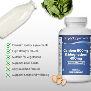 Calcium 800Mg & Magnesium 400Mg High Potency Formula | Vegan & Vegetarian Friendly | Support for Bone Health and Muscle Function | 120 Tablets = 2 Months’ Supply | Manufactured in the UK