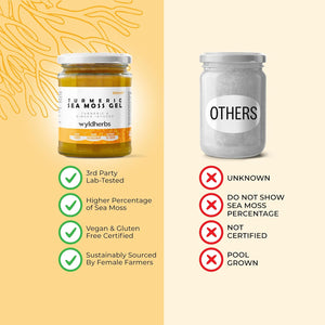 Wyld Herbs All-Natural Turmeric & Ginger Infused Sea Moss Gel | 100% Wildcrafted Sea Moss | Superfood Rich in Minerals, Proteins & Vitamins - Vegan & Gluten Free 300ML