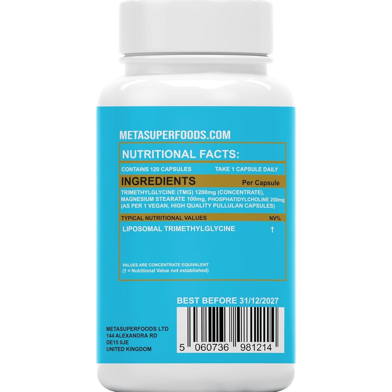 TMG 120 Capsules (1200Mg) 99% Pure Trimethylglycine Supplement as Betaine | High Strength 1-A-Day | 4 Months Supply | Liver Heart Health | Liposomal Delivery for Max Absorption, Longevity, Vegan