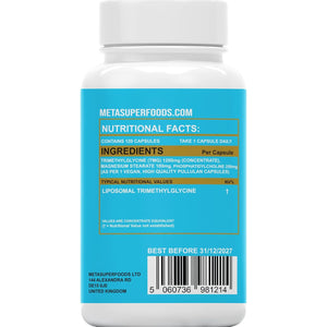 TMG 120 Capsules (1200Mg) 99% Pure Trimethylglycine Supplement as Betaine | High Strength 1-A-Day | 4 Months Supply | Liver Heart Health | Liposomal Delivery for Max Absorption, Longevity, Vegan