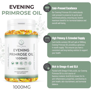 Evening Primrose Oil 1000MG - 4 Month Suuply - Omega 6 & 9 - Vegan Evening Primrose Oil 1000MG