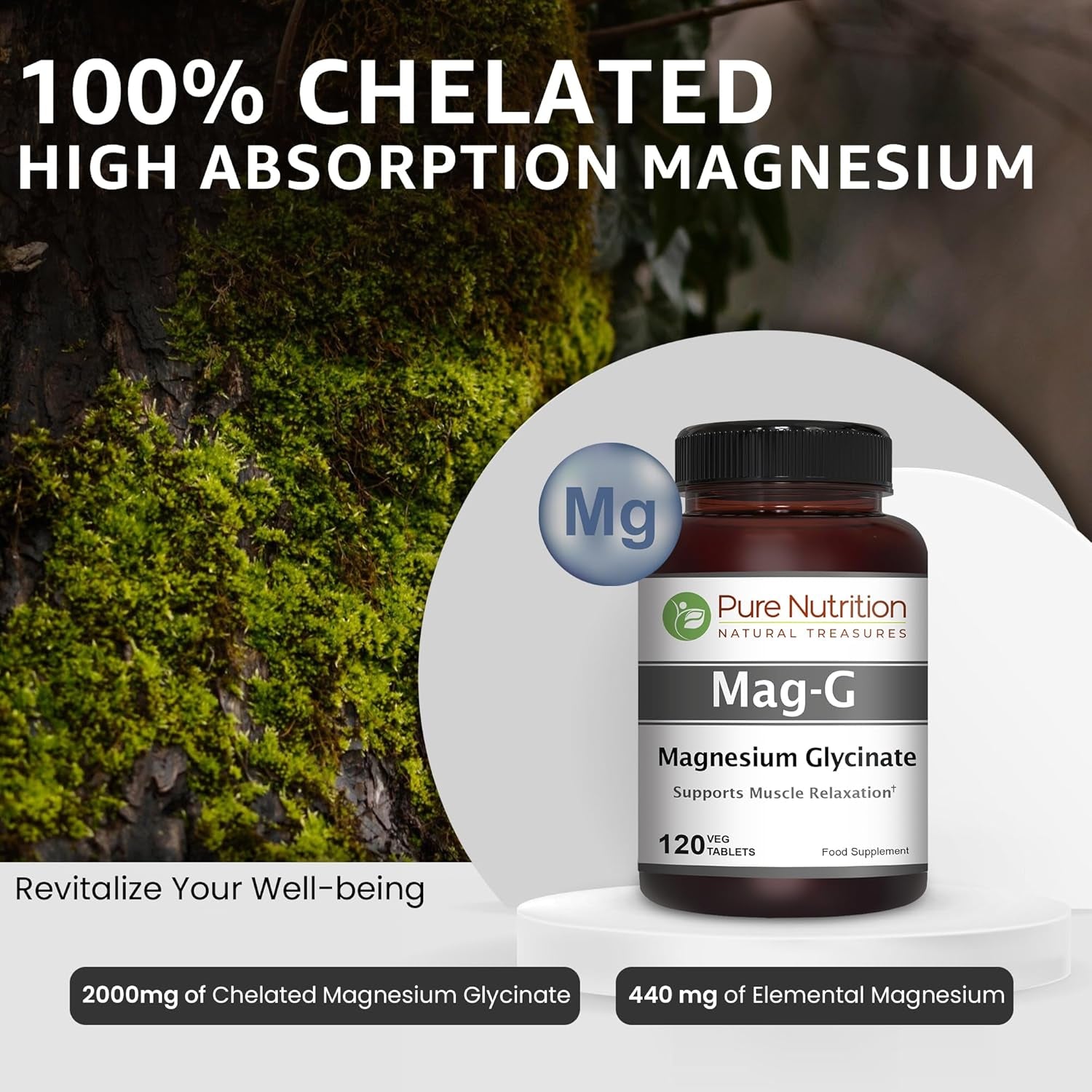 Pure Nutrition Magg - Magnesium Glycinate Supplement for Men and Women | High Absorption Supplement | 200Mg Elemental Magnesium | 120 Veg Tabs