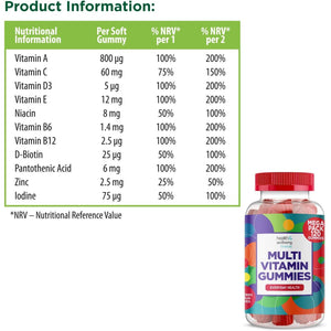 Multivitamin 120 Gummies (4 Months Supply) -Raspberry Flavour Adult Gummies with 11 Vital Vitamins & Minerals - High Strenght- Vitamin D, Zinc, Vitamin C + B - Health + Immune Support