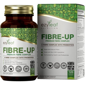Ezyleaf Fibre-Up Glucomannan Capsules Konjac Fibre Capsules + Inulin, Psyllium Husk, Acidophilus Probiotic, Acacia Fibre Prebiotics Diet | 120 Vcaps | UK ISO Certified, Non-Gmo, Vegan, Allergen Free