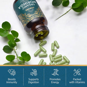 Ayurvediq Wellness Organic Moringa Capsules 500Mg, 120 High Strength Moringa Powder Capsules – Soil Association Certified Moringa Oleifera Powder - Vegan Ayurvedic Products