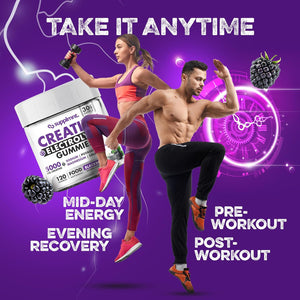 Supplmnt. Creatine Gummies with Electrolytes, 5000Mg Creatine Monohydrate, Blackberry Flavour, 120 Gummies – Vegan, Gluten-Free, Non-Gmo – Food Supplement – 30-Day Supply