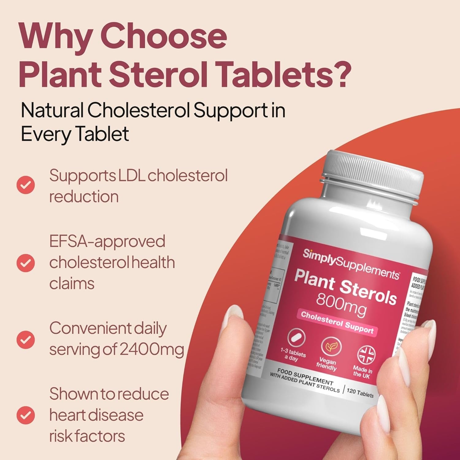 Plant Sterols 800Mg | Helps Maintain Normal Cholesterol Levels | with Beta-Sitosterol | 120 Vegan Tablets | Vegan & Vegetarian Friendly | Manufactured in the UK