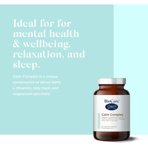 Biocare Calm Complex | Lemon Balm, L-Theanine, Holy Basil & Magnesium Glycinate for Mental Health, Relaxation & Sleep - 60 Capsules
