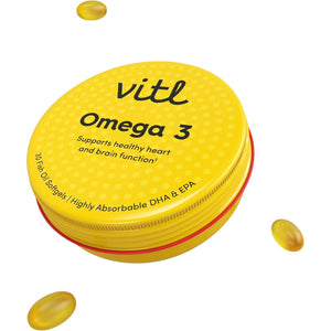 Vitl Omega 3 Fish Oil Supplement - 30 Easy to Swallow Softgel Capsules - Support Brain & Heart Health - 500Mg Fish Oil, 250Mg DHA & 50Mg EPA