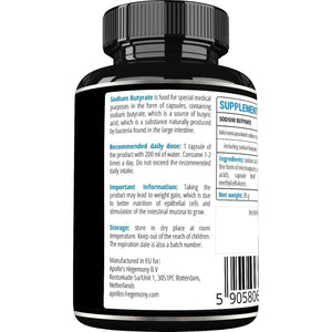 Sodium Butyrate High Dose 570 Mg (30% Butyric Acid), 120 Vegan Capsules, 4 Month Supply, Sodium Supplement to Support Intestinal Barrier Regeneration and Overal Gut Health - by Apollo'S Hegemony