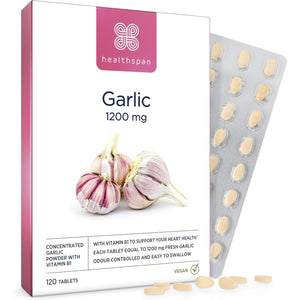 Healthspan Garlic 1,200Mg (120 Tablets) | Supports Heart Health & the Respiratory System | Maintains Normal Cholesterol Levels | Added Vitamin B1 | Odour-Controlled & Easy to Swallow | Vegetarian