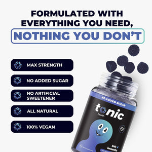 Tonic Health Kids Immunity Gummies - 7 in 1, Elderberry Gummies, No Added Sugar, No Sweeteners, Vitamins C, D and Zinc, Wild Berry Flavour, Month Supply (60 Count), Ages 3-12, Vegan.