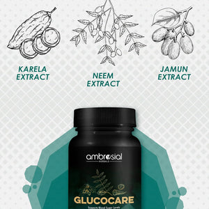 Ambrosial Glucocare | Bitter Melon | Neem | Black Plum (Jamun) | Sugar & Diabetes Support | Helps in Balancing Blood Sugar | 100% Natural Ingredients | 60 Tablets