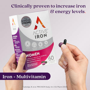 Active Iron Women with Active Multivitamin Supplement 17 Mg, High Strength B Vitamins, Non-Constipating, 30 Iron Capsules & 30 Active Multivitamins, 1 Month Supply