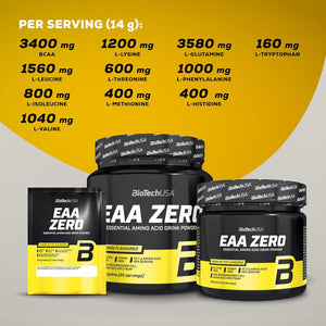 Biotechusa EAA Zero - Essential Amino Acid Power | 7160Mg Eaa/Serving | WHO Recommended Ratio | Sugar-Free, Gluten-Free, 350 G, Pineapple-Mango