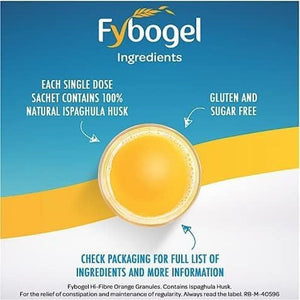 Fybogel Hi Fibre Sachets Orange Flavour 30 Pack - Natural Digestive Support, Gentle Constipation Relief, High Fiber Supplement, Easy Mix Powder, Daily Gut Health, Vegan Friendly