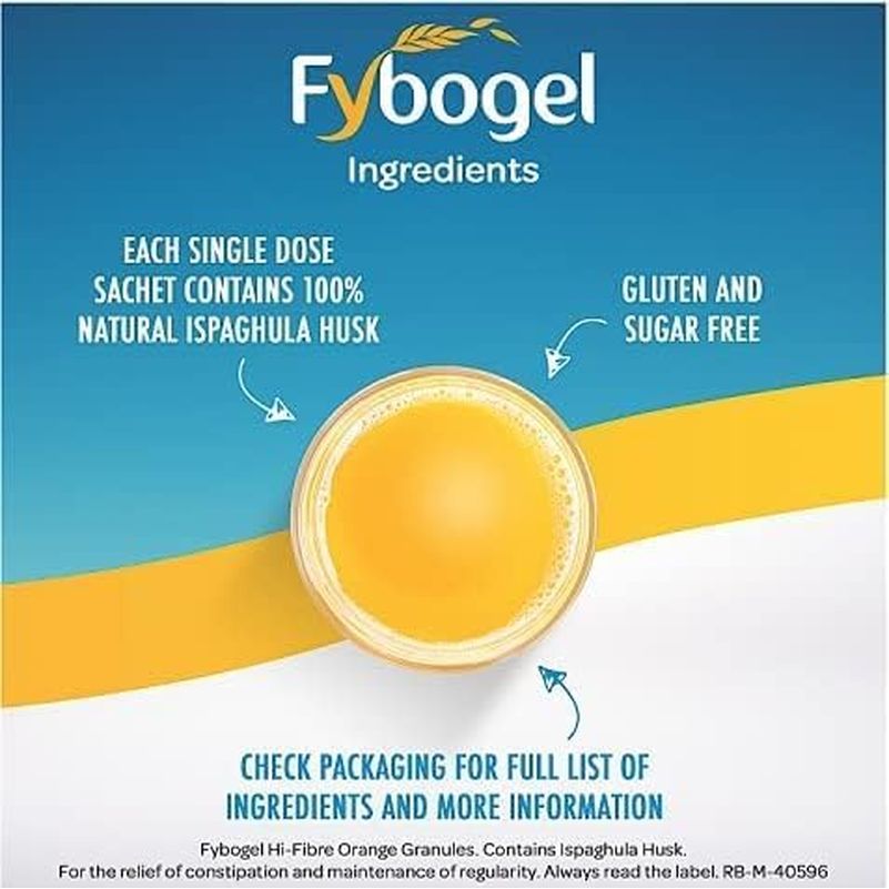 Fybogel Hi Fibre Sachets Orange Flavour 30 Pack - Natural Digestive Support, Gentle Constipation Relief, High Fiber Supplement, Easy Mix Powder, Daily Gut Health, Vegan Friendly