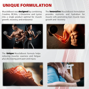 Muscleboost Gummies – Creatine, Bcaas, Glutamine & Lysine – Muscle Growth, Recovery & Endurance Support – Vegan, Sugar-Free, Strawberry Flavour – 60 Chewable Gummies for Adults