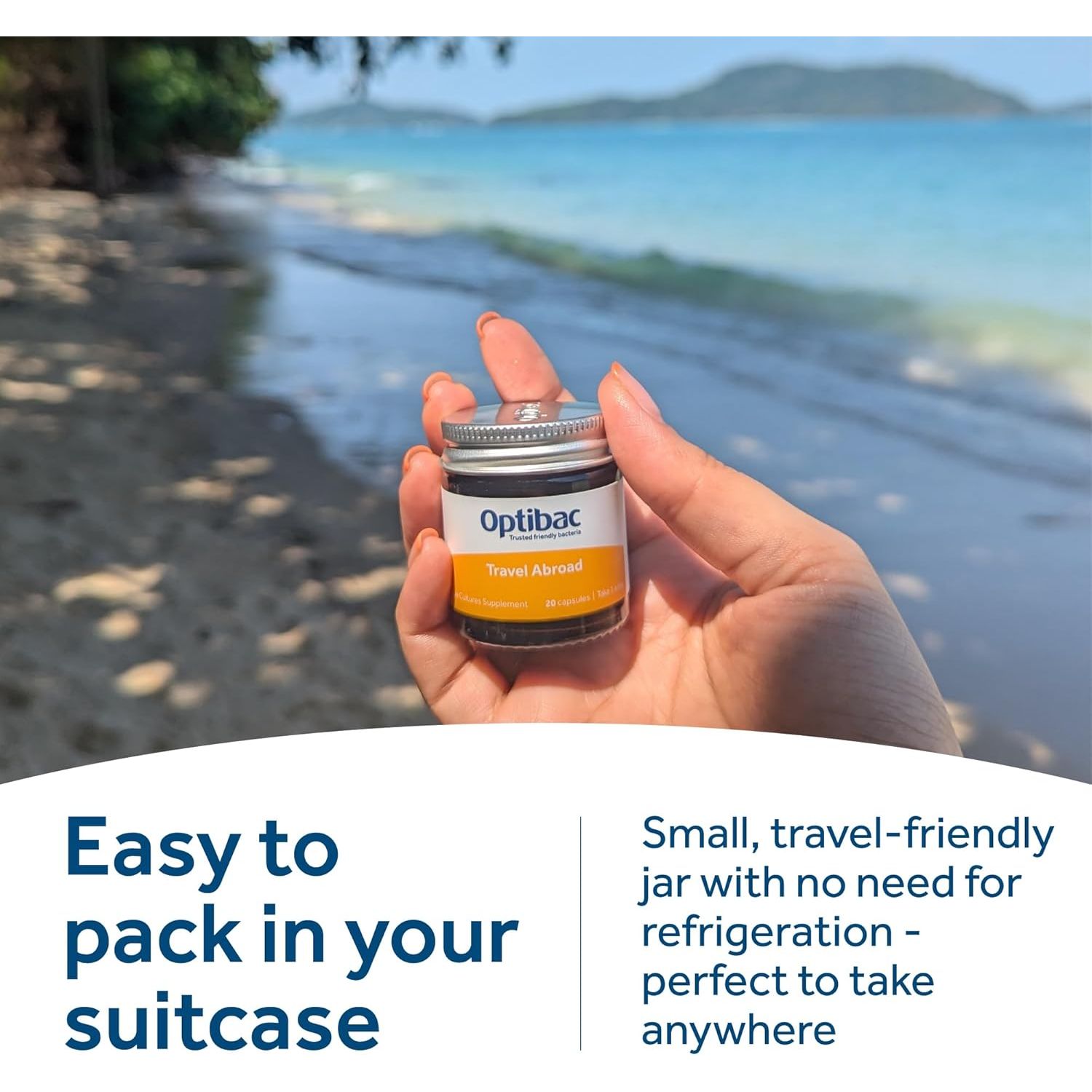 Optibac Probiotics Travel Abroad - Highly Researched Vegan Digestive Probiotic Supplement - Expertly Formulated for Travel & a Range of Climate Conditions - with Saccharomyces Boulardii - 20 Capsules