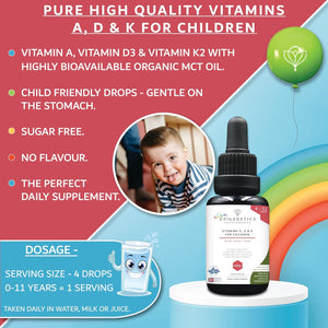 Vitamins A, D & K for Children 30Ml | from Birth 0-11 Years Complex Multivitamin Supplement | Newborn Baby Kids Sugar Free UK Made Vegetarian Mini Liquid | Long Supply, 4 Drops Daily