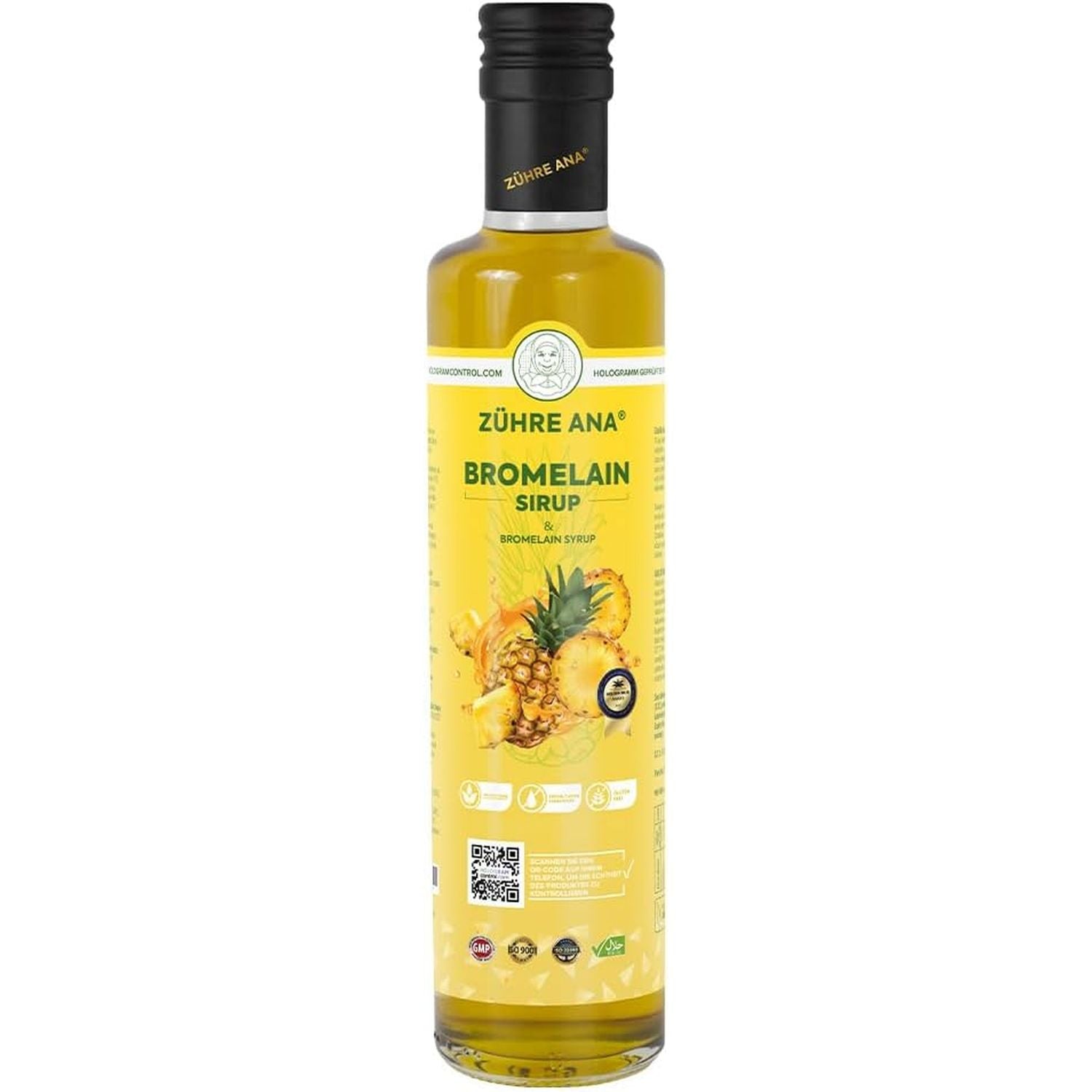 Zühre Ana® Bromelain Syrup - with Bromelain, Coenzyme Q10, Mate Extract, L-Carnitine and Natural Pineapple Aroma - Your Natural Support in Everyday Life - Vegan