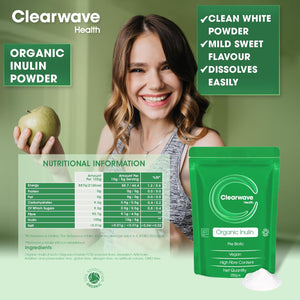 Organic Inulin Powder | 250G | Prebiotic Fibre Supplement | Soluble Fibre Powder for Gut Health & Digestion | by Clearwave Health