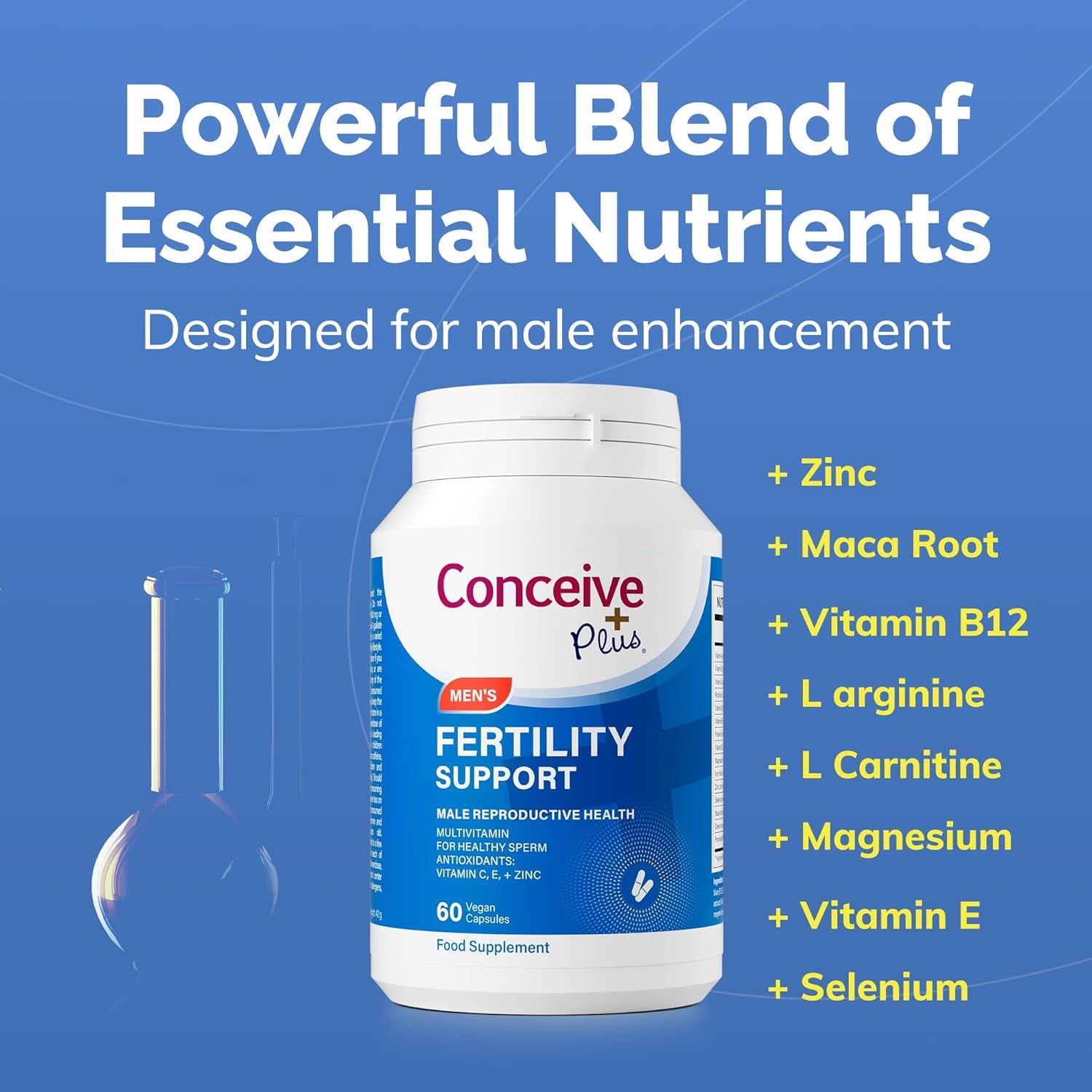 CONCEIVE plus Male Fertility Supplements - Boost Sperm Count, Motility & Libido - Maca Root, Folic Acid, L-Arginine, Zinc & Magnesium - Multivitamin for Men’S Health & Fertility Support, 60 Caps