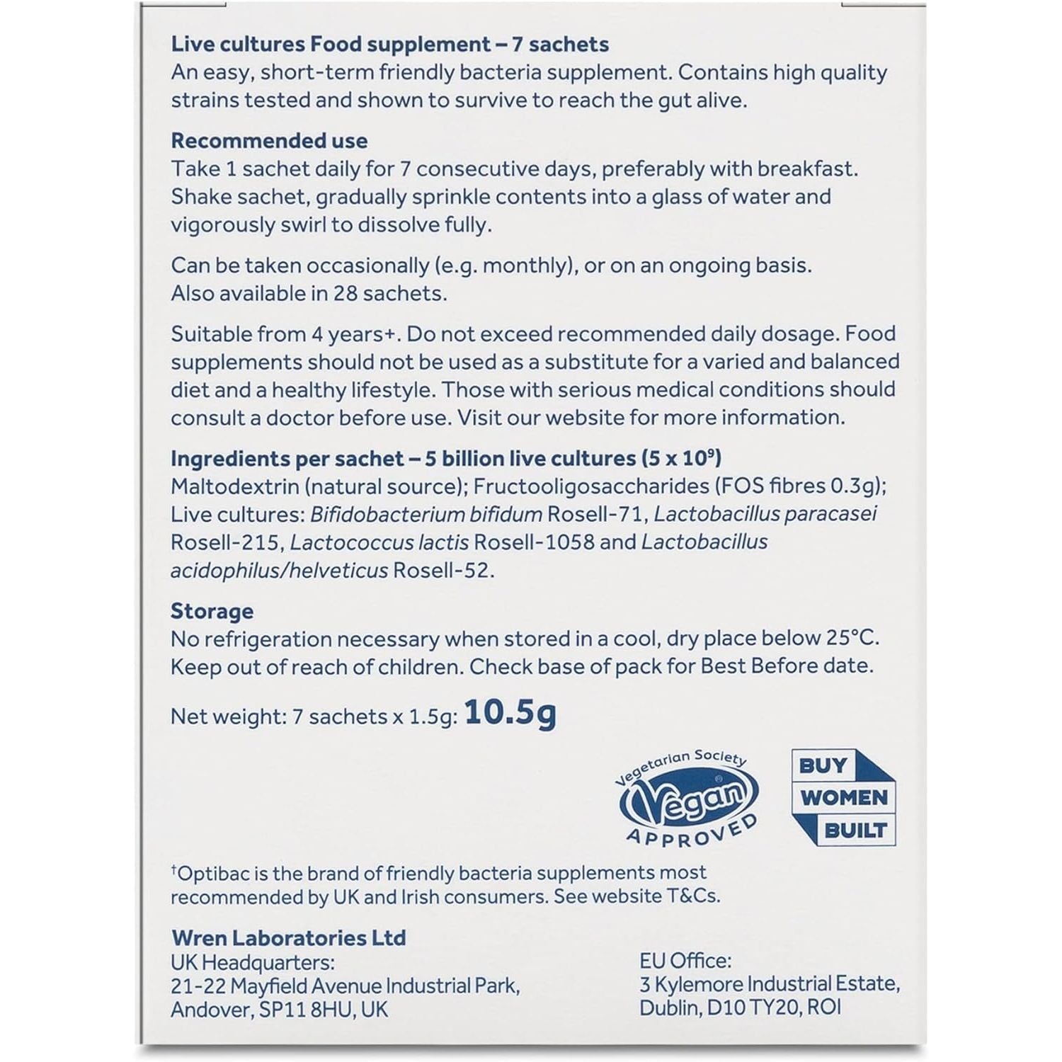 Optibac Probiotics One Week Flat - Vegan Digestive Probiotic Supplement Powder Suitable for Bloating with 5 Billion Bacterial Cultures - 1 Week Supply, 7 Sachets