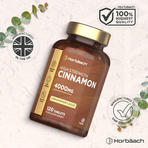 Cinnamon Tablets 4000Mg | Blood Sugar Control | High Strength Cinnamon Extract Supplement | 120 Vegan Tablets | by Horbaach