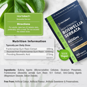 Boswellia Serrata Extract 4200Mg | 65% (273Mg) Boswellic Acid | 120 Vegan Tablets | Indian Frankincense Supplement | by Horbaach