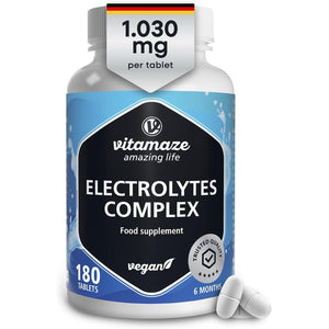 Electrolytes Tablets Super Hydration 1,034 Mg (6 Month Supply) with Magnesium, Potassium, Calcium and Sodium for Balance 180 Vegan Tablets, Fasting Rehydration Tablets Suitable for Keto Diet Vitamaze.