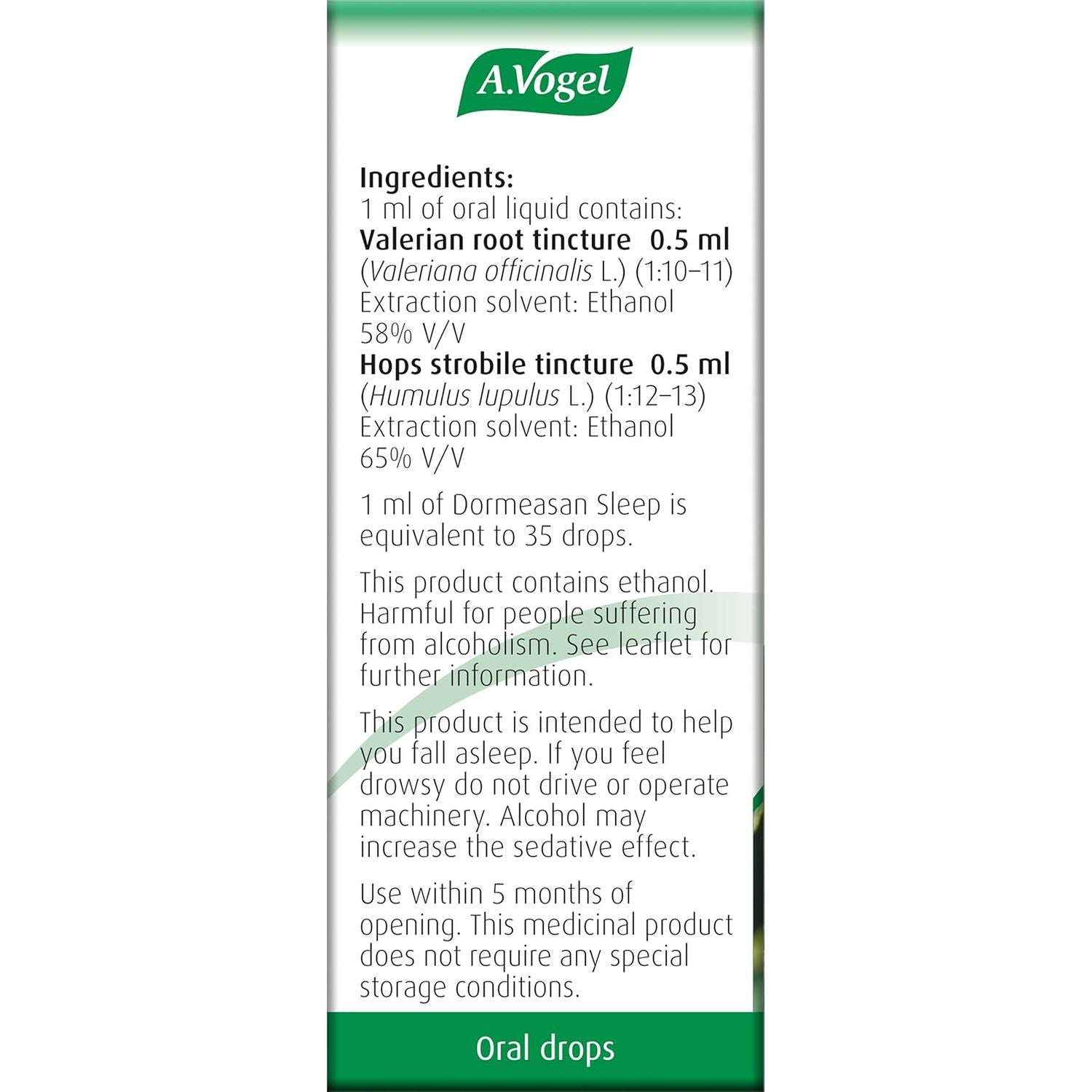 A.Vogel Dormeasan Sleep Valerian-Hops Oral Drops | Just Take 30 Drops before Bedtime | 58 Days of Supply | Sleeping Aid | Extracts of Fresh Valerian Root | 50Ml