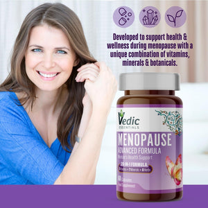 Vedic Menopause Supplement | 20 Vitamins, Minerals & Herbs- Red Clover, Sage, Primrose, Flaxseed, Ginseng | Perimenopause, Menopause Support- Hot Flashes Relief, Mood Swings, Fatigue | UK Made, Vegan