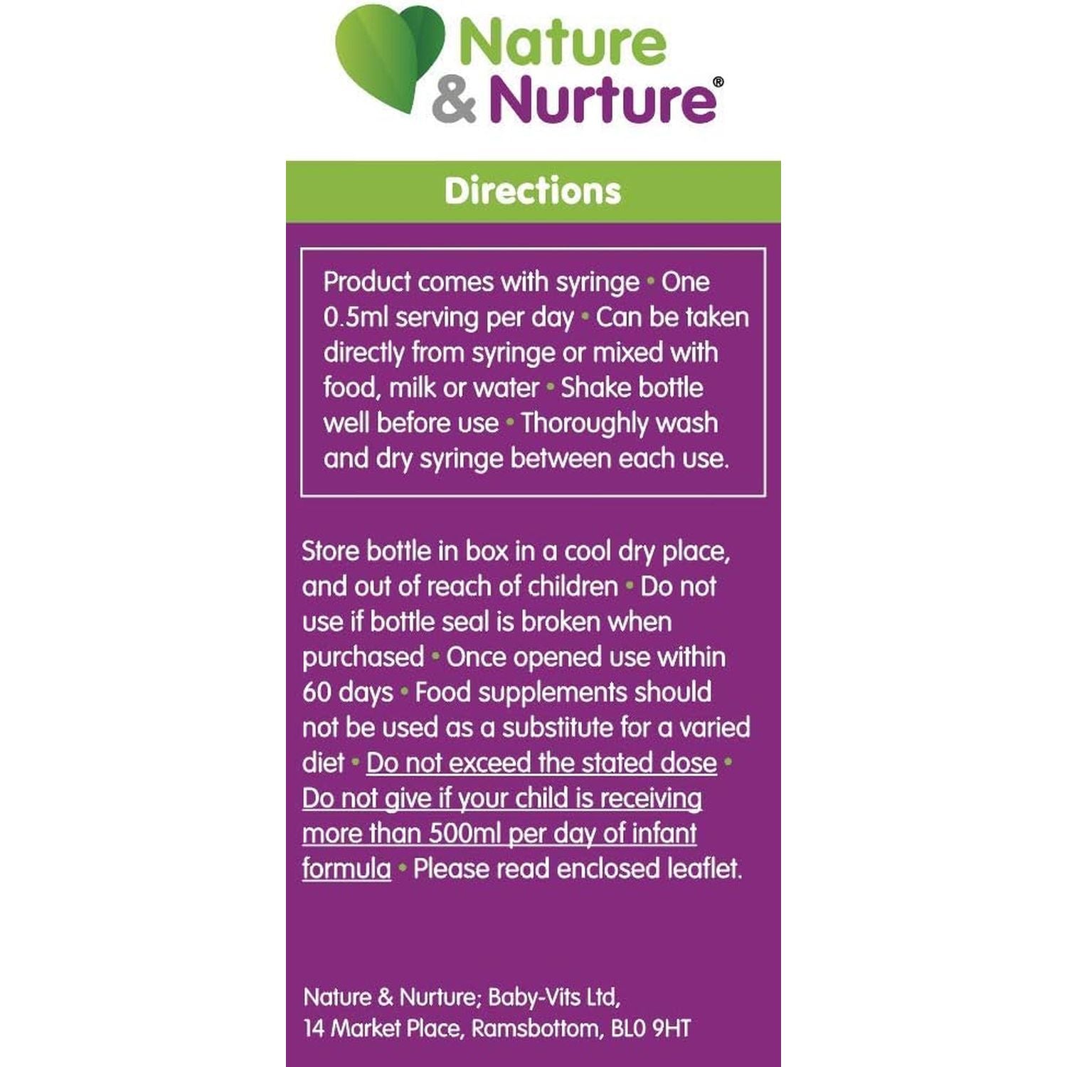 Award Winning Nature & Nurture Baby & Child Vitamins. the Vegan-Friendly Gentle Liquid Multivitamin Drops for Babies, Toddlers and Children. Made in the UK. 60 Doses.