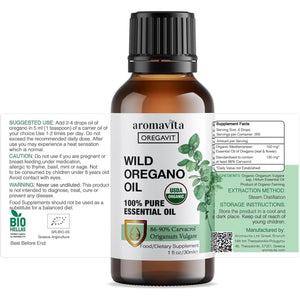 Wild Oregano Oil Organic - 100% Pure Undiluted Organic Wild Oregano Oil with 86-90% Carvacrol, Immune Support - Plant-Based, Herbal Supplement - Vegan, Non GMO, Gluten Free, 1Fl.Oz/30Ml