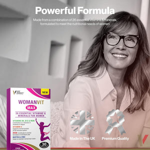 Vit Direct - Woman VIT Max Capsules - 30 Capsules - with Vitamin C, Iron, Biotin, Zinc, Vitamin B6 & B12 - Contains 26 Vitamins & Minerals - Womens Multivitamins - Complete Nutritional Support
