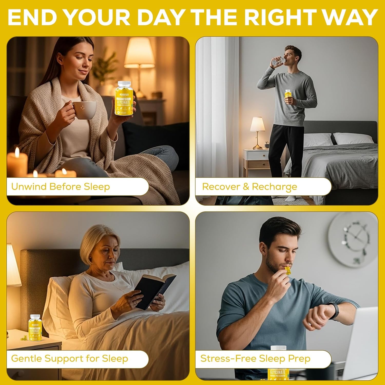 Novaflex Nutrition - Magnesium Glycinate Gummies 600Mg – High Absorption Magnesium with Calcium, Vitamin D & B6 – Pineapple Flavour, 60 Vegan Gummies – Supports Energy & Muscle Function